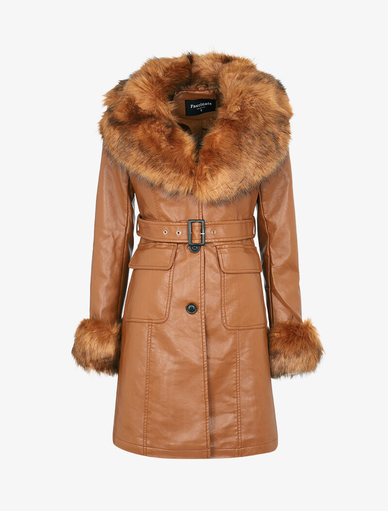 Manteau en simili à bords fourrure - camel - 3