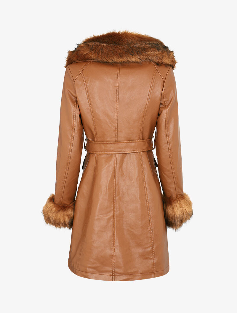 Manteau en simili à bords fourrure - camel - 2