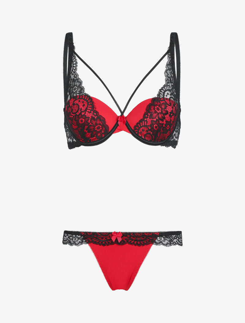 Ensemble corbeille lace out et tanga - rouge/noir - 3