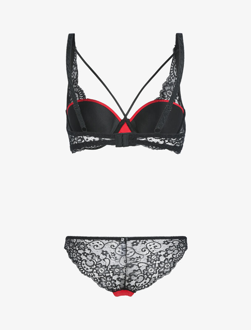 Ensemble corbeille lace out et tanga - rouge/noir - 2