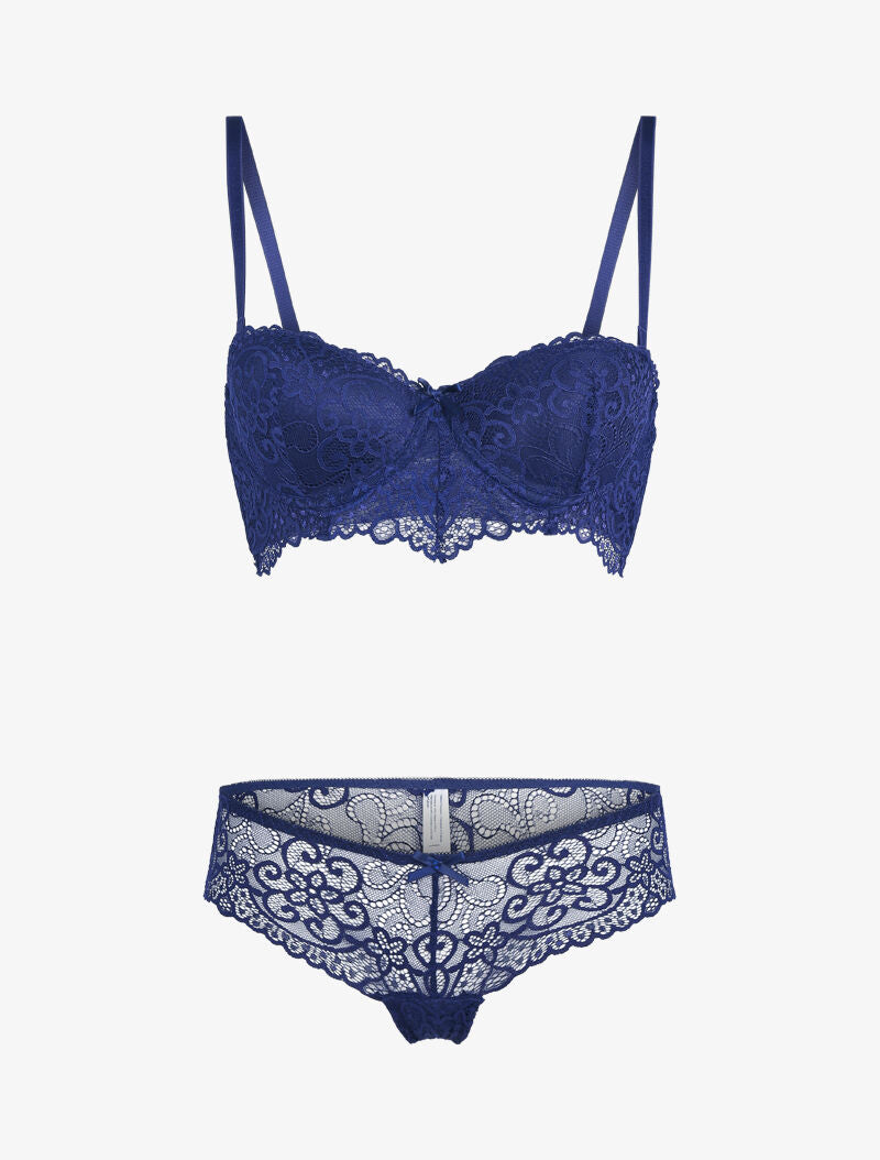 Ensemble à dentelle à fleurs et arabesques - marine - 1