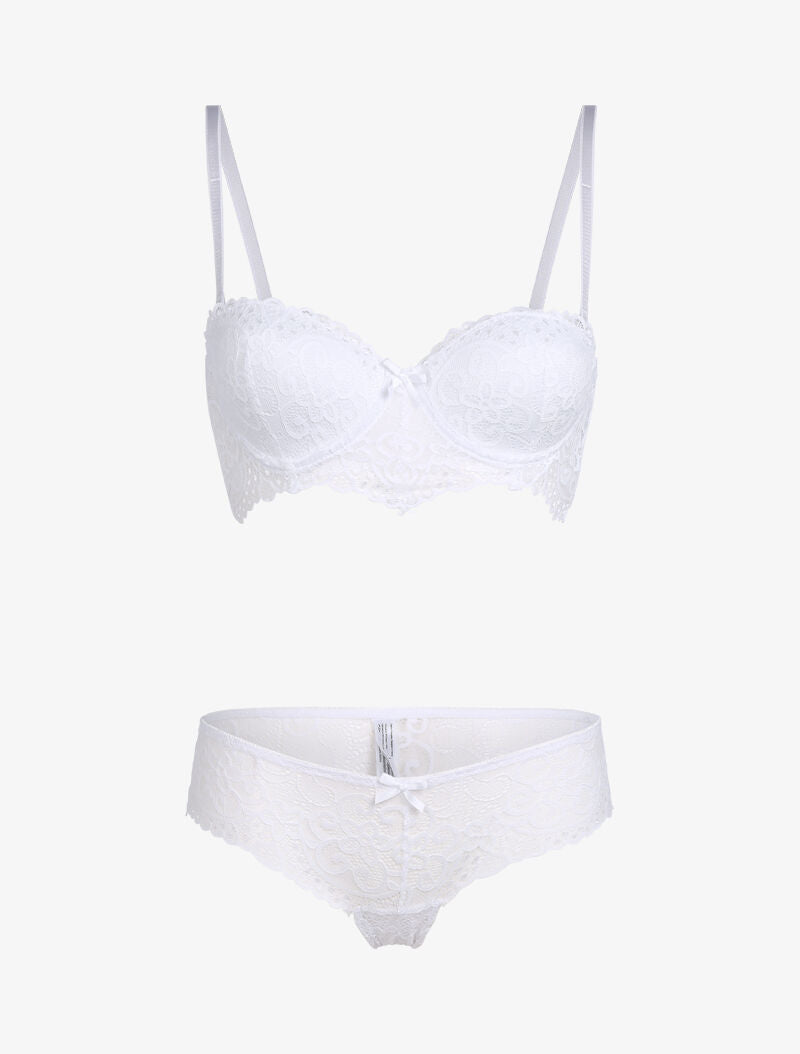 Ensemble à dentelle à fleurs et arabesques - blanc - 3