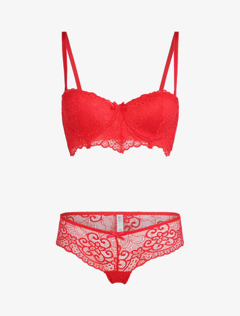 Ensemble à dentelle à fleurs et arabesques - rouge - 1