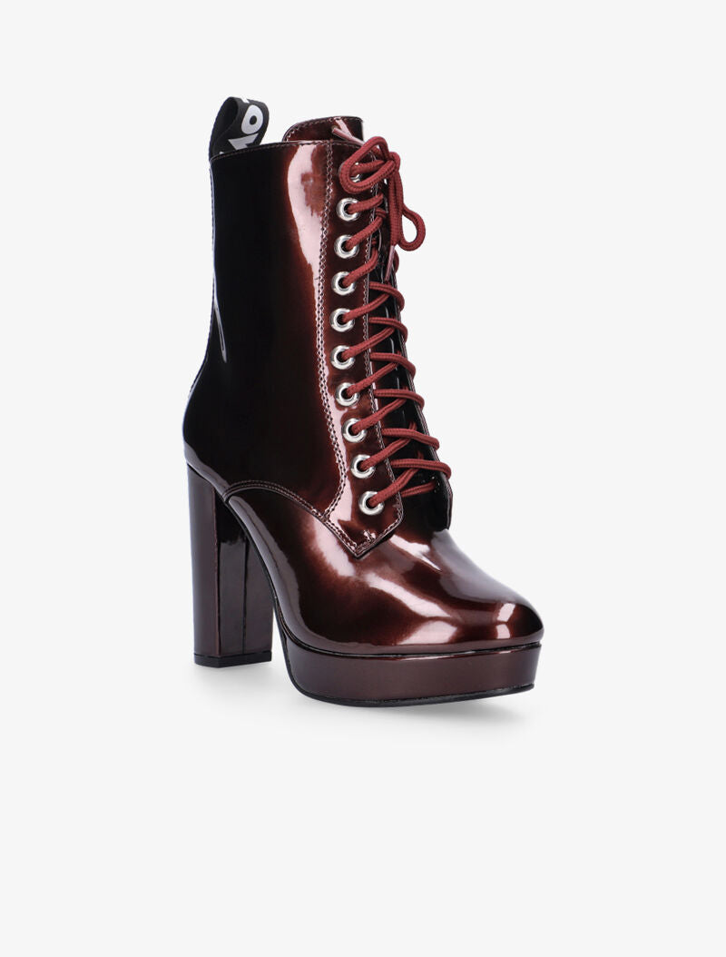 Bottines hautes vernies à inscription love - lie de vin - 2