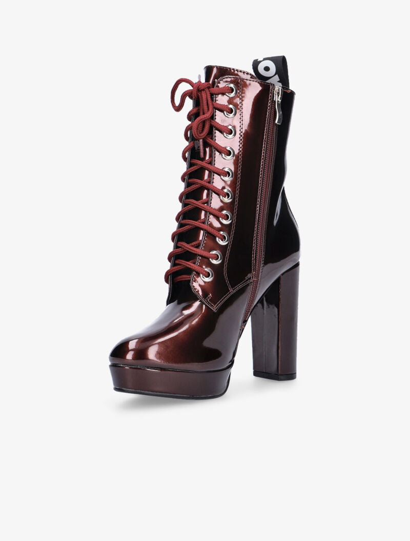 Bottines hautes vernies à inscription love - lie de vin - 3