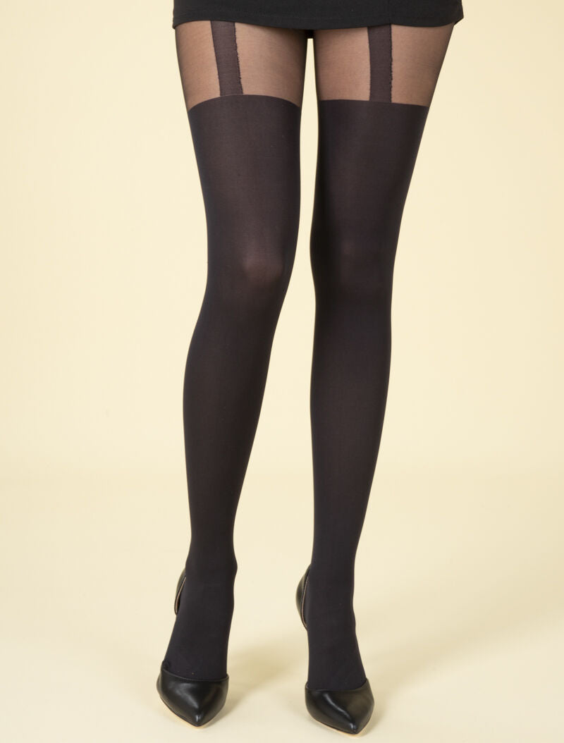 Collants style bas à bande dentelle - noir - 1