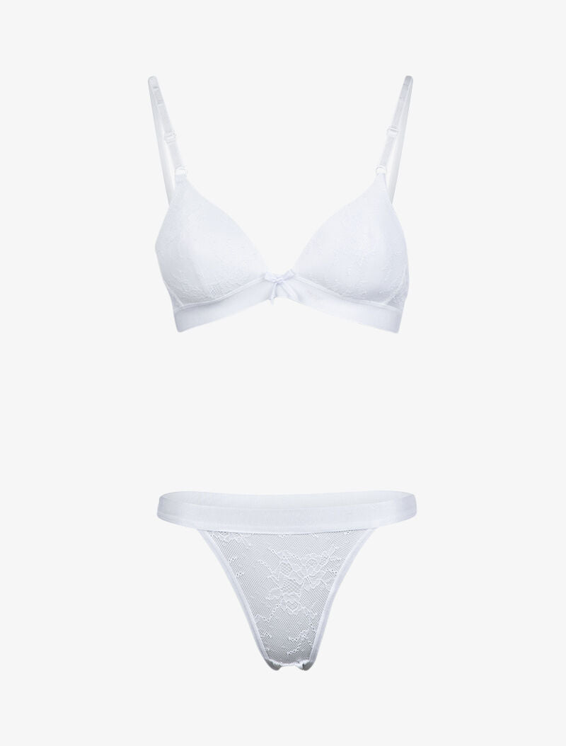 Ensemble en dentelle fleurie et résille - blanc - 1