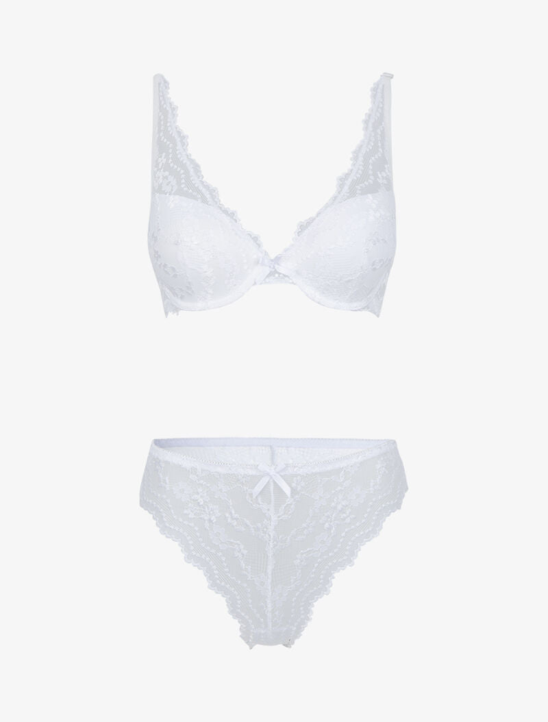 Ensemble soutien gorge ampliforme en dentelle fleurie - blanc - 3