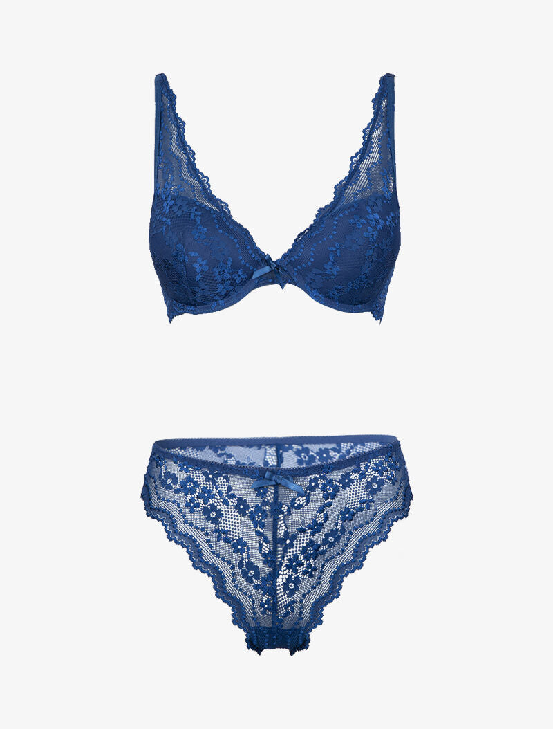 Ensemble soutien gorge ampliforme en dentelle fleurie - bleu électrique - 3