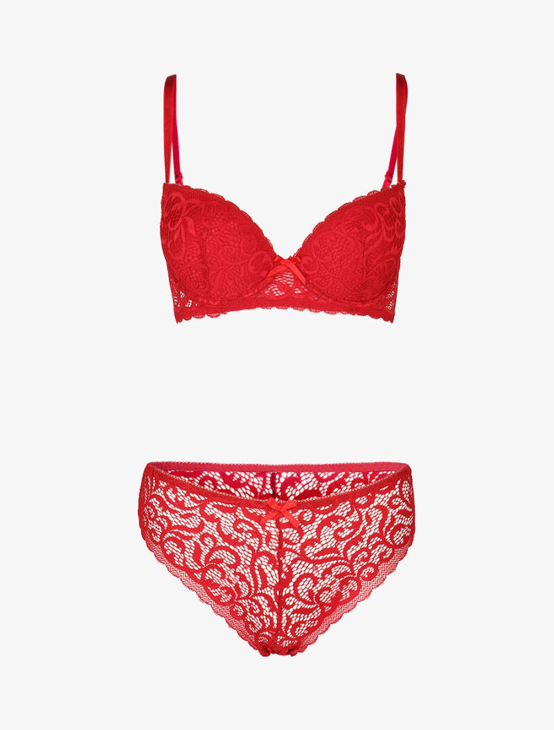 Ensemble push up en dentelle stylisée - bordeaux - 1