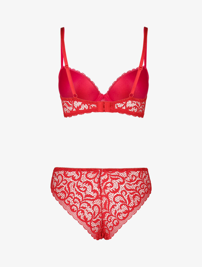 Ensemble push up en dentelle stylisée - bordeaux - 2