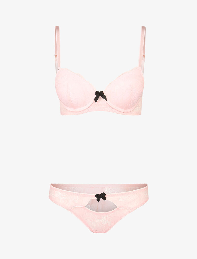 Ensemble push up en dentelle festonnée - rose - 3