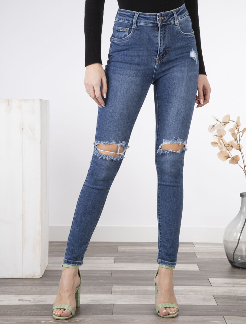 Jean skinny à genoux ouverts - bleu denim - 5
