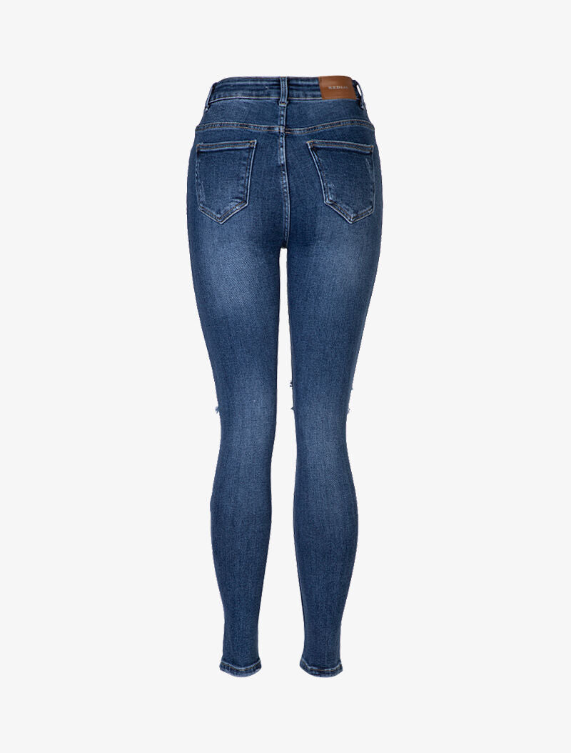 Jean skinny à genoux ouverts - bleu denim - 4