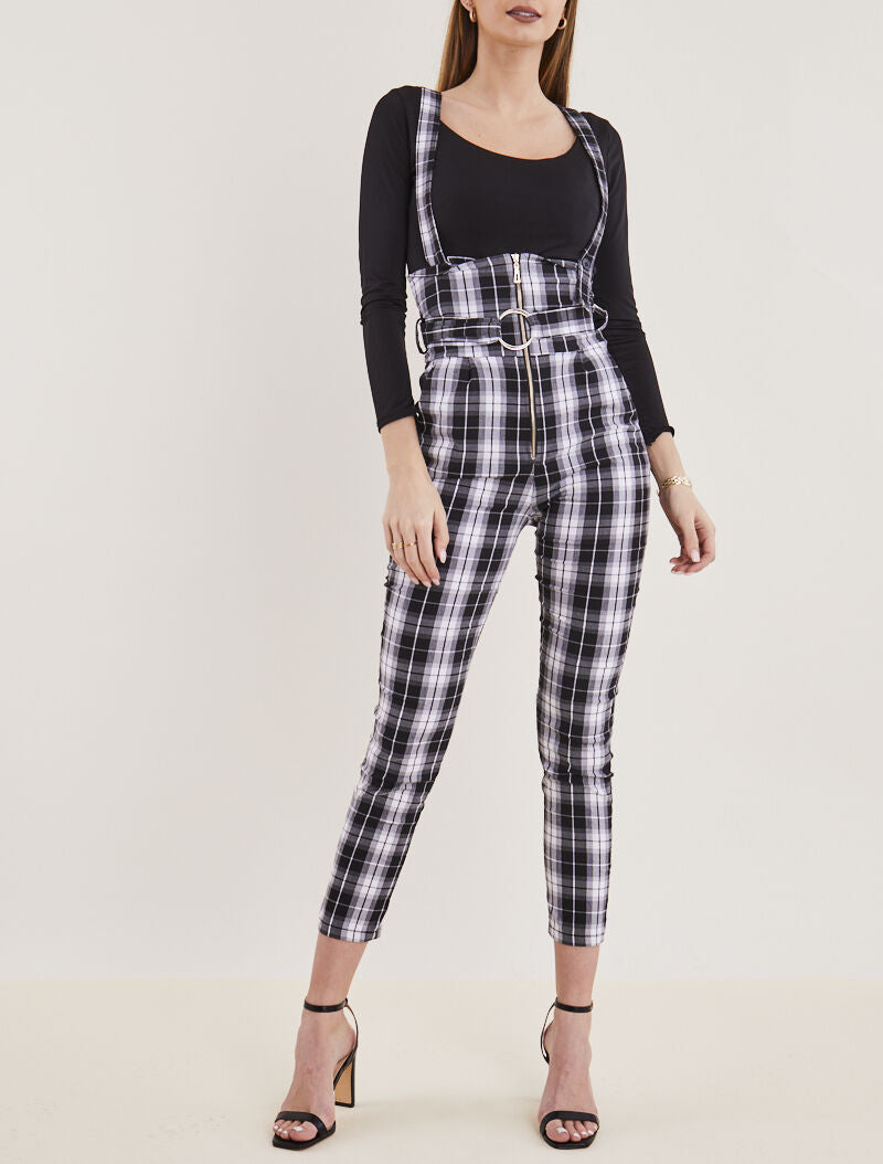Salopette moulante à imprimé tartan - noir/gris foncé - 1