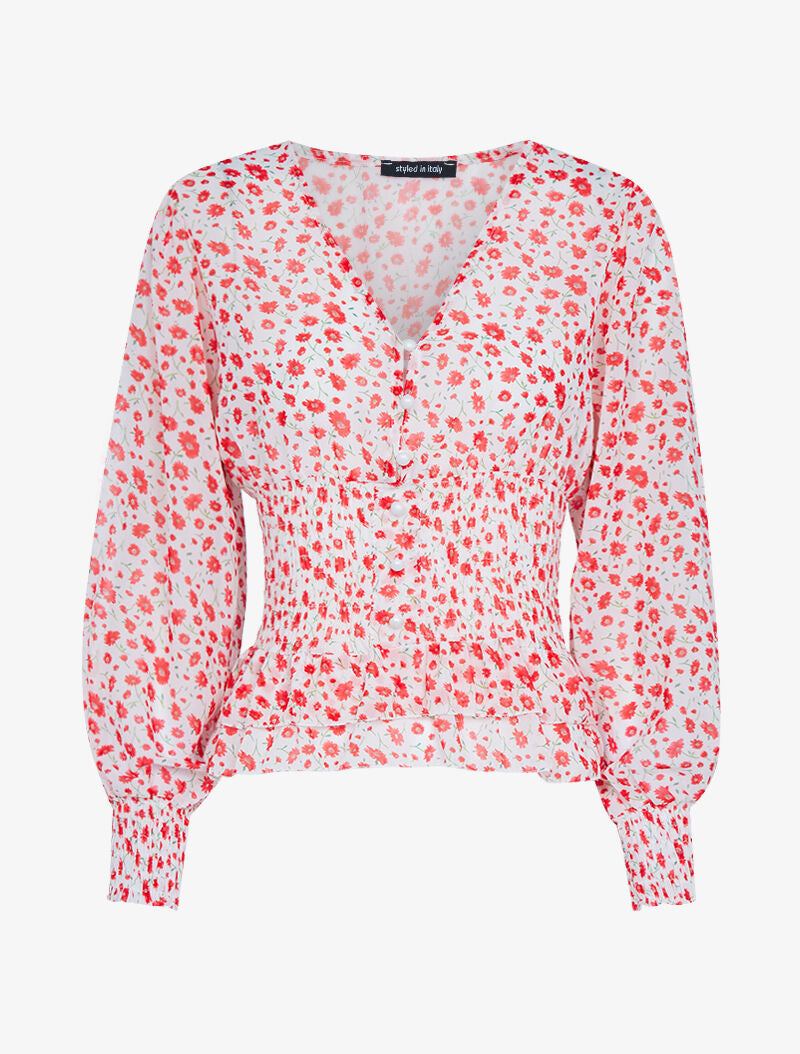 Blouse à imprimé petites fleurs - rouge - 1
