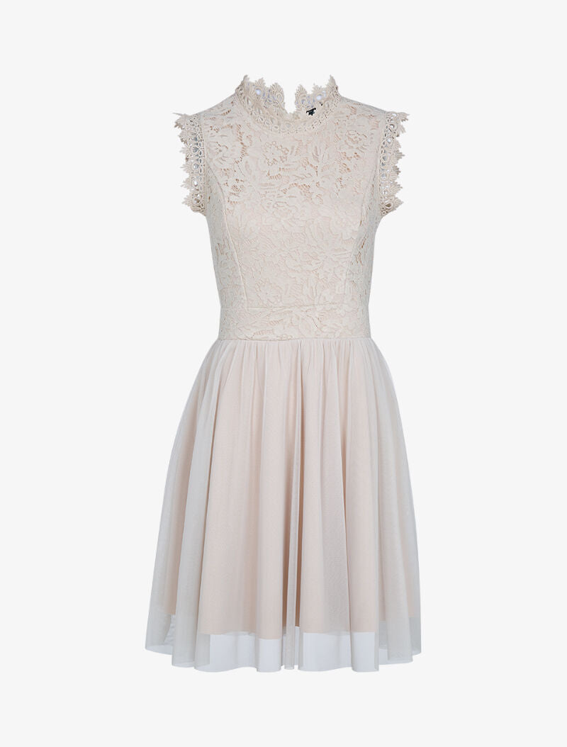 Robe patineuse en dentelle et crochet - beige - 1