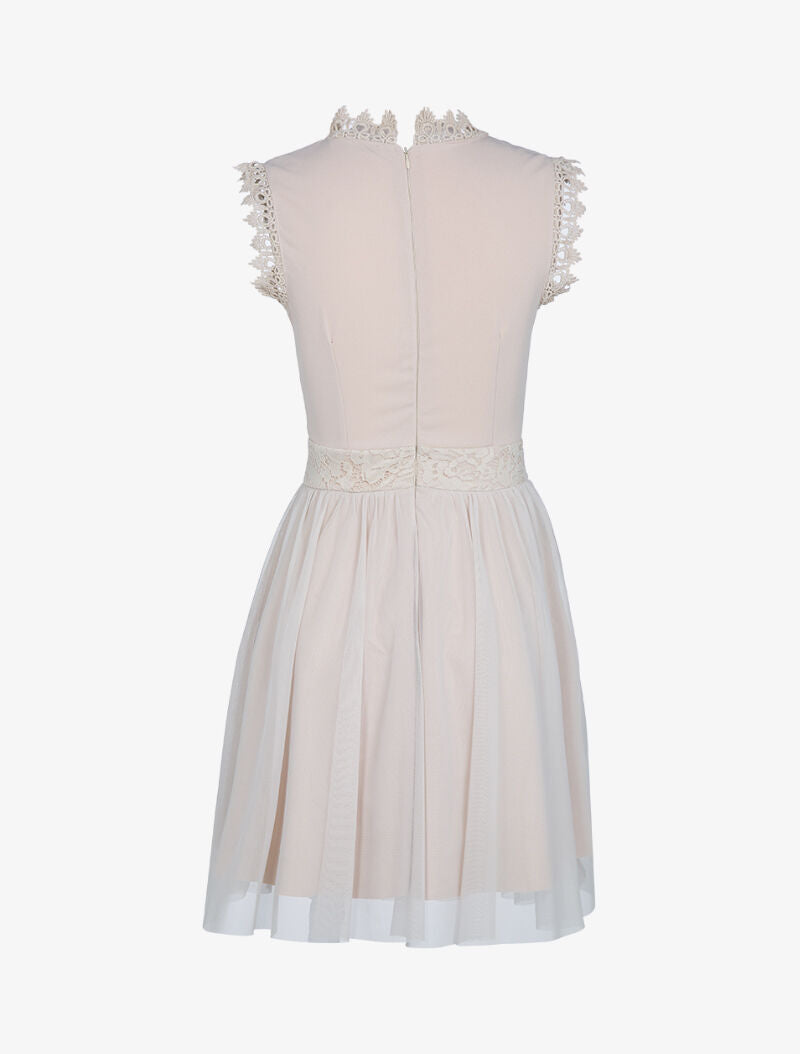 Robe patineuse en dentelle et crochet - beige - 2