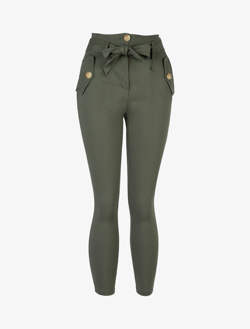 Pantaloni 7/8 a vita alta. - cachi