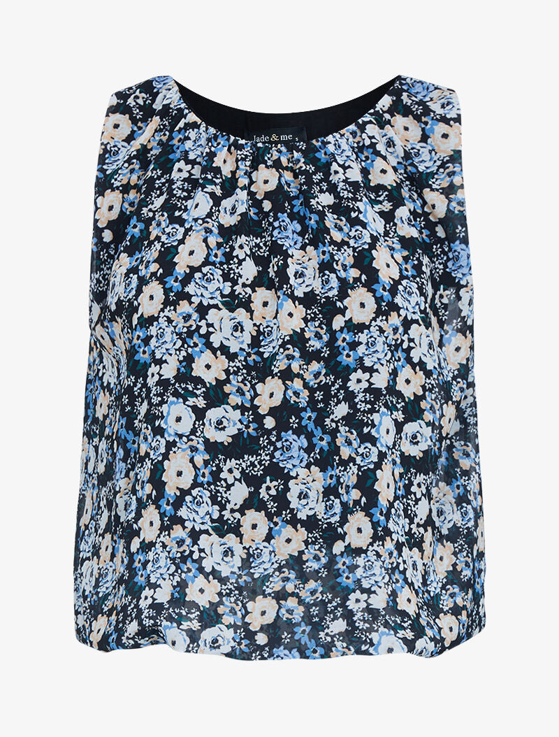 Top boule à imprimé floral - bleu - 1