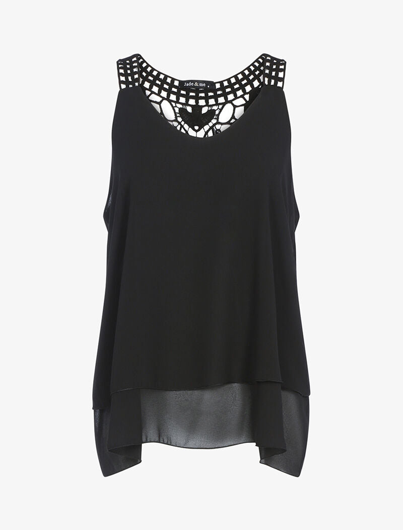 Top en voile et crochet - noir - 1