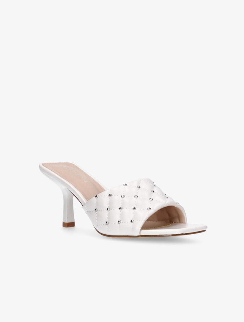 Mules effet capitonné à clous - blanc - 1
