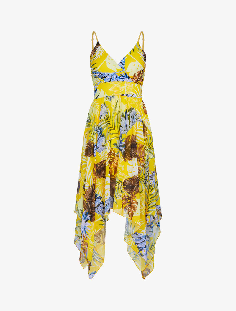 Robe asymétrique à imprimé tropical - jaune - 1