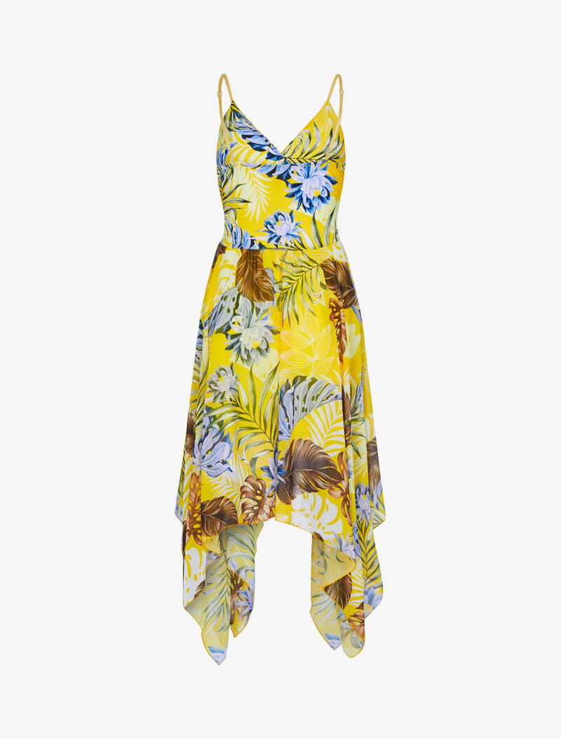 Robe asymétrique à imprimé tropical - jaune - 2