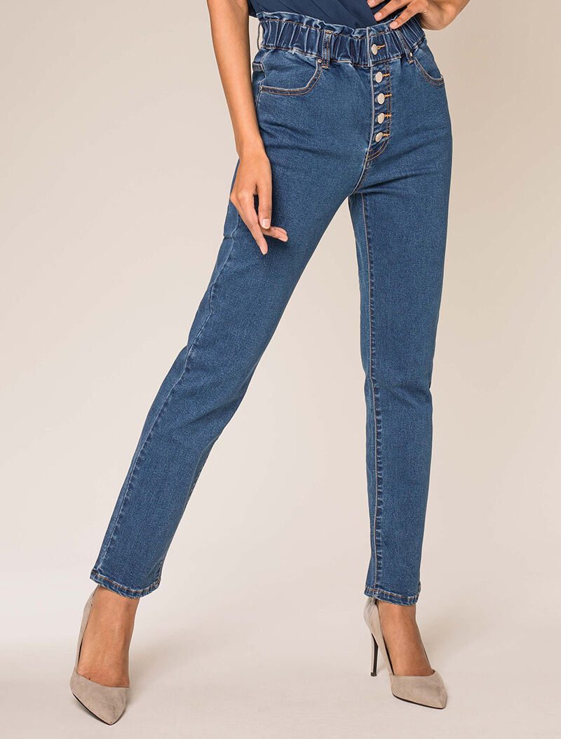 Jean à taille haute élastiquée - bleu denim - 5