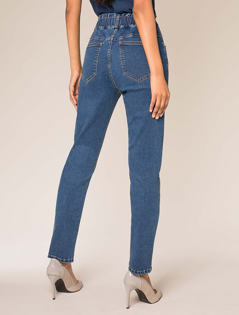 Jean à taille haute élastiquée - bleu denim - 2