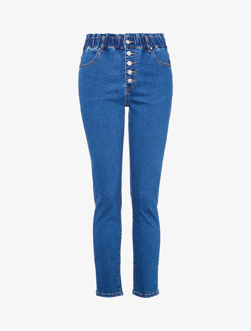 Jean à taille haute élastiquée - bleu denim - 3