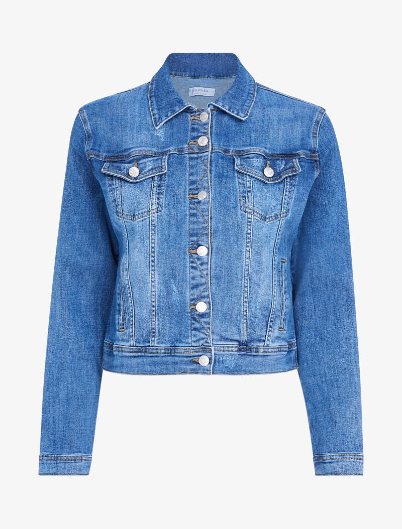 Vestes en jean délavée à détails griffés - bleu denim - 4