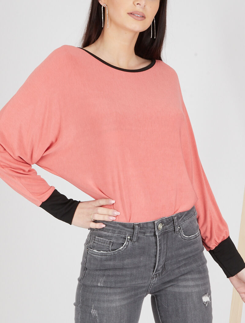 Top asymétrique à bande dentelle - corail - 5
