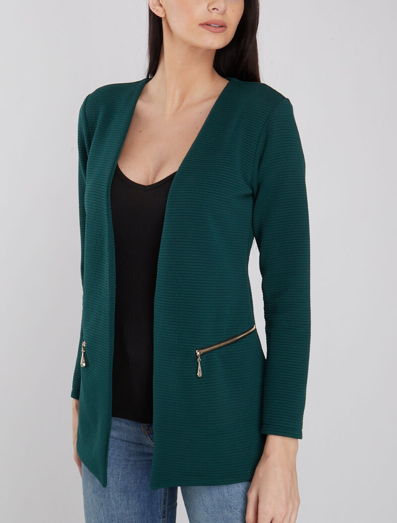 Veste effet rayé à zips - vert foncé - 4