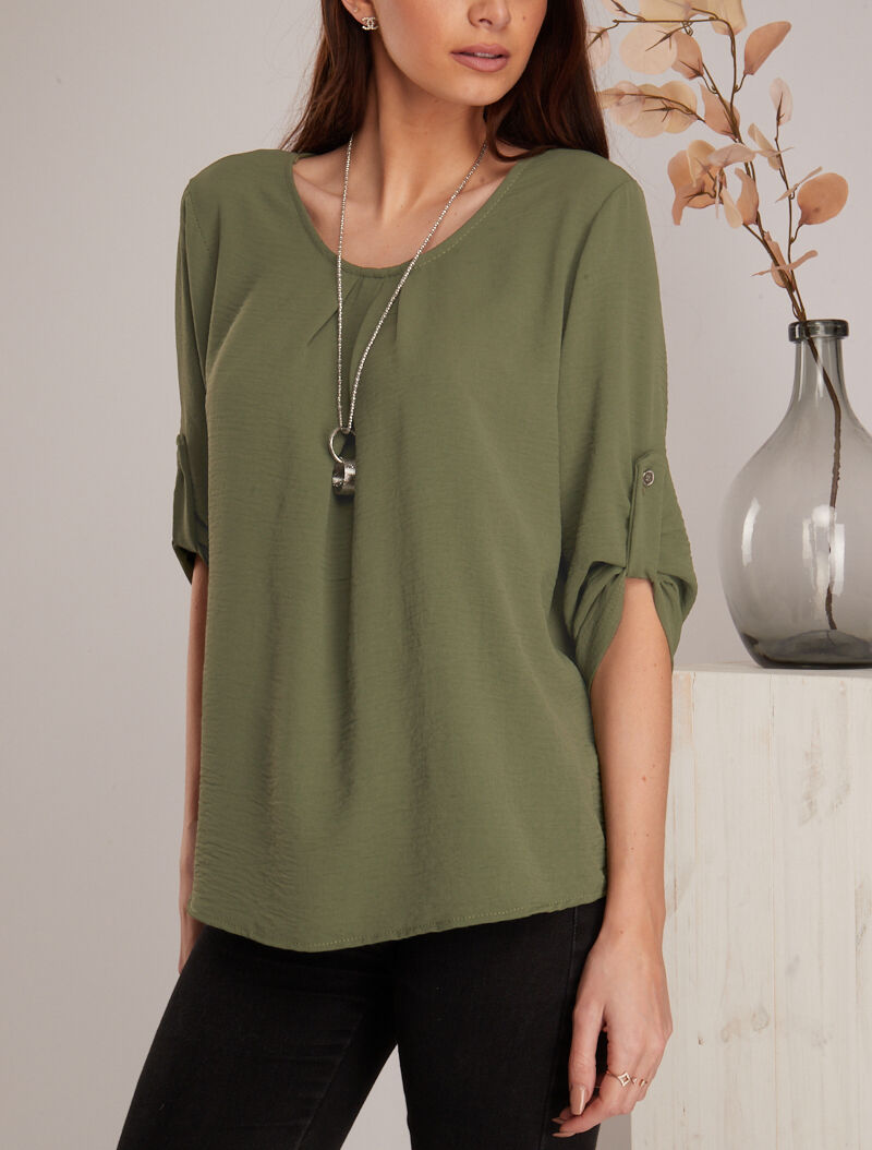 Blouse fluide avec sautoir - kaki - 1