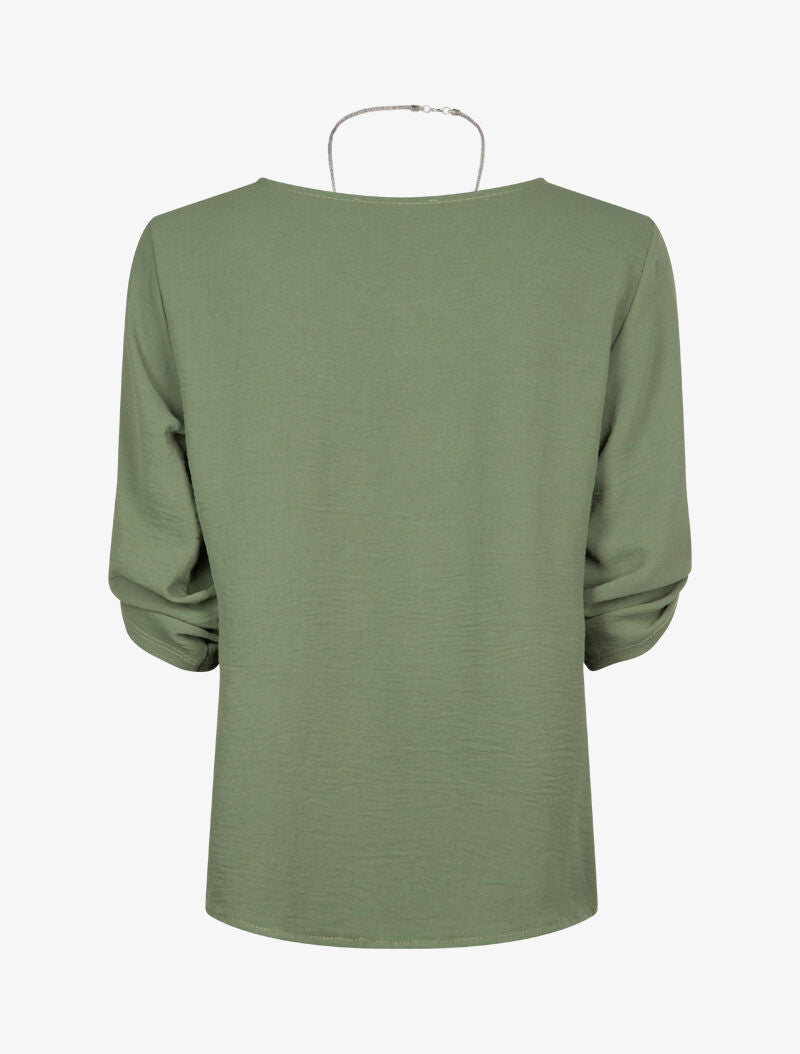 Blouse fluide avec sautoir - kaki - 3