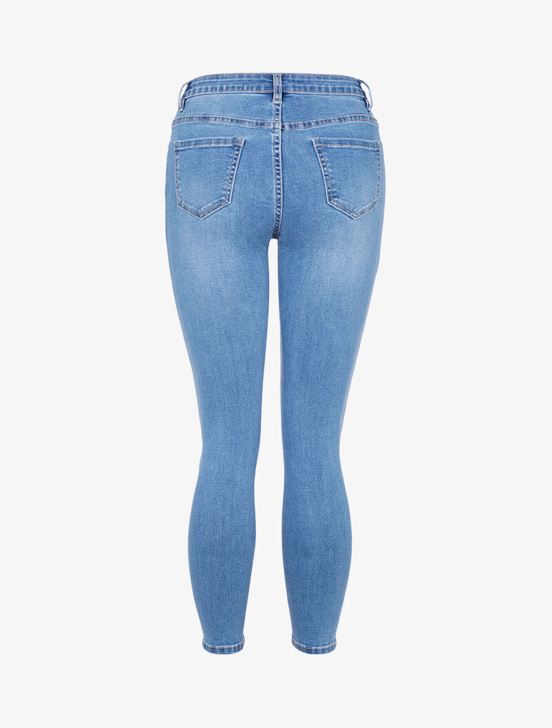 Jean 7/8 a bordi effetto ritagli. - blu denim