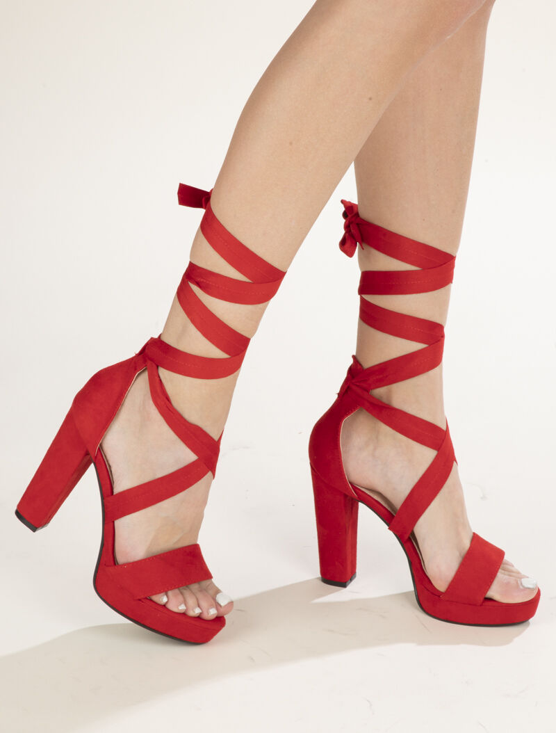 Sandales plateforme à lacets plats - rouge - 5