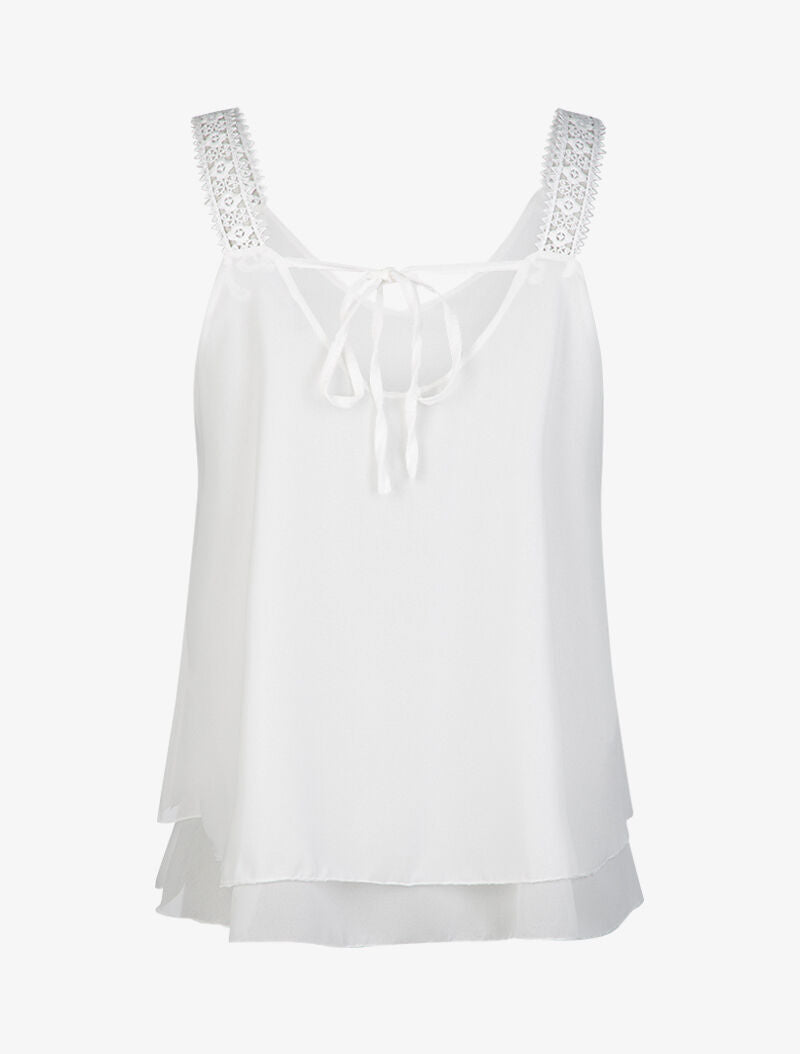 Top en voile à bretelles crochet - blanc - 2