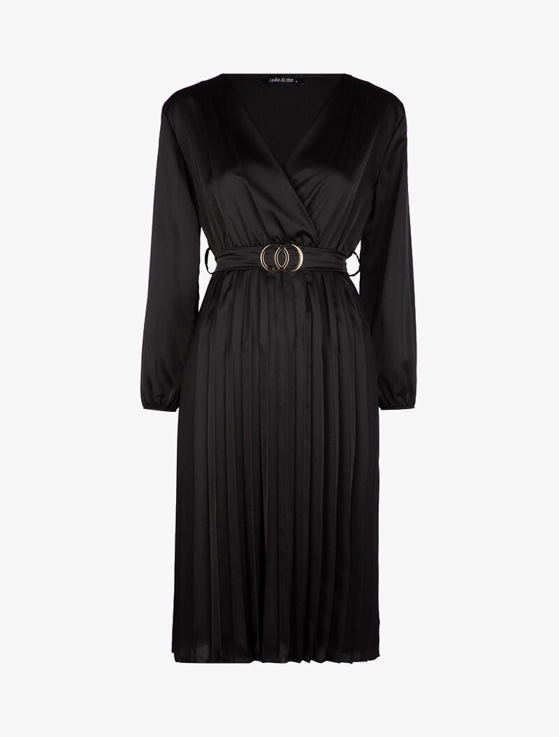 Robe satinée à bas gaufré - noir - 3