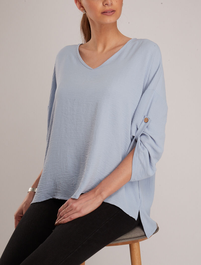 Tunique ample à dos plus long - bleu ciel - 1