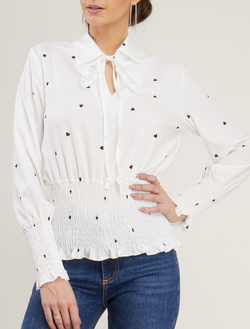Crop top à imprimé coeurs - ecru - 1
