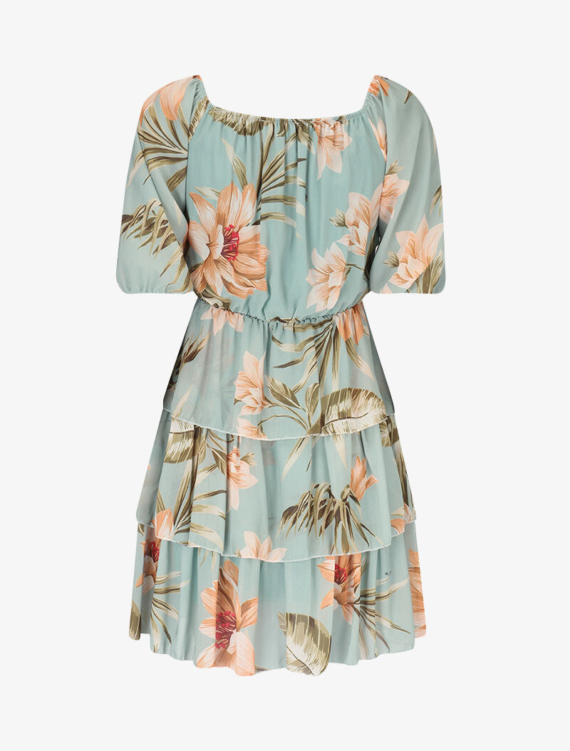 Robe volantée à imprimé floral - vert d&