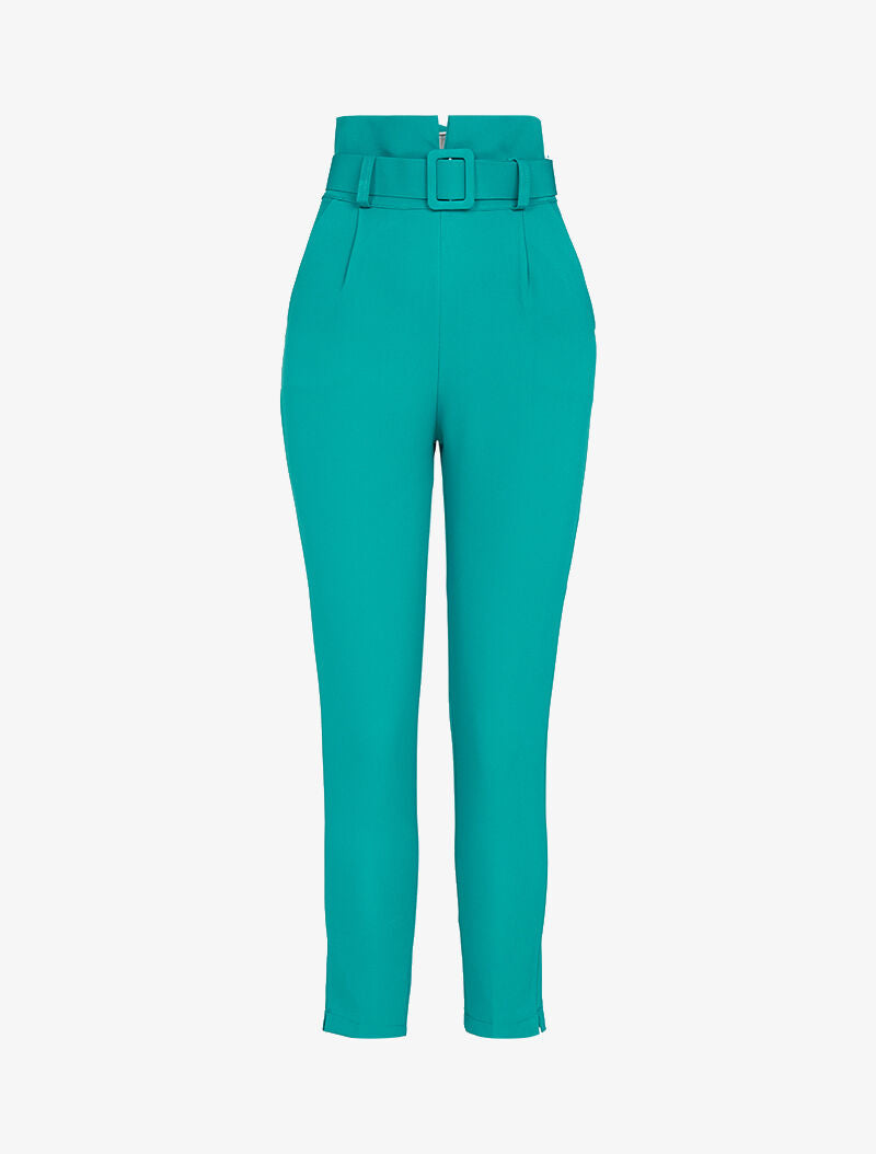 Pantaloni 7/8 a vita alta con cintura. - turchese