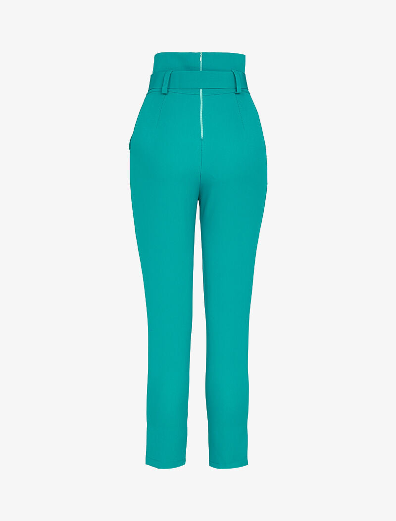 Pantaloni 7/8 a vita alta con cintura. - turchese