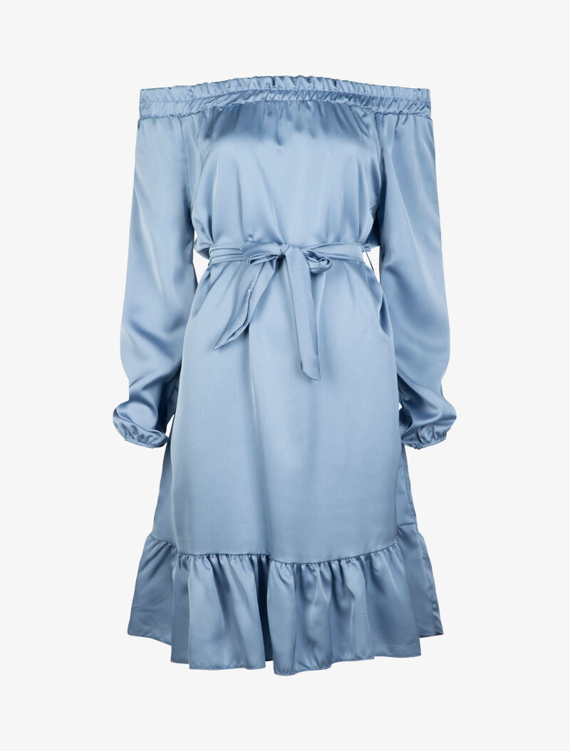 Robe satinée à bord volanté - bleu charrette - 1