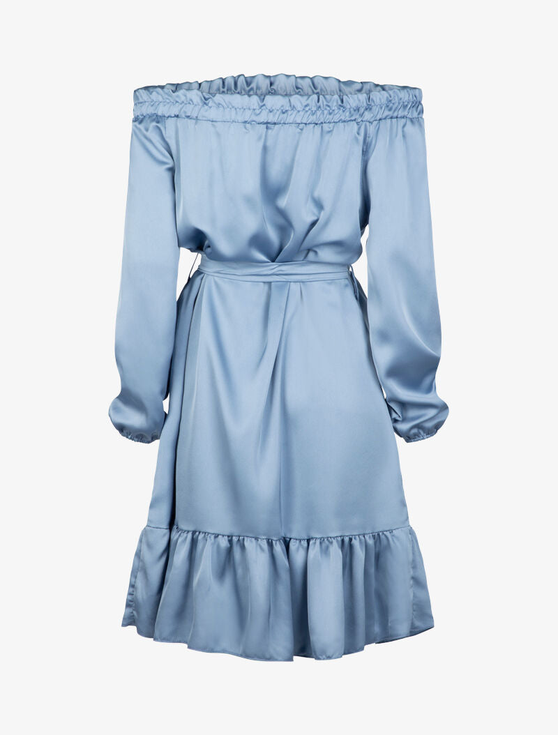 Robe satinée à bord volanté - bleu charrette - 2