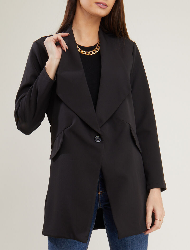 Blazer mi long boutonné - noir - 1