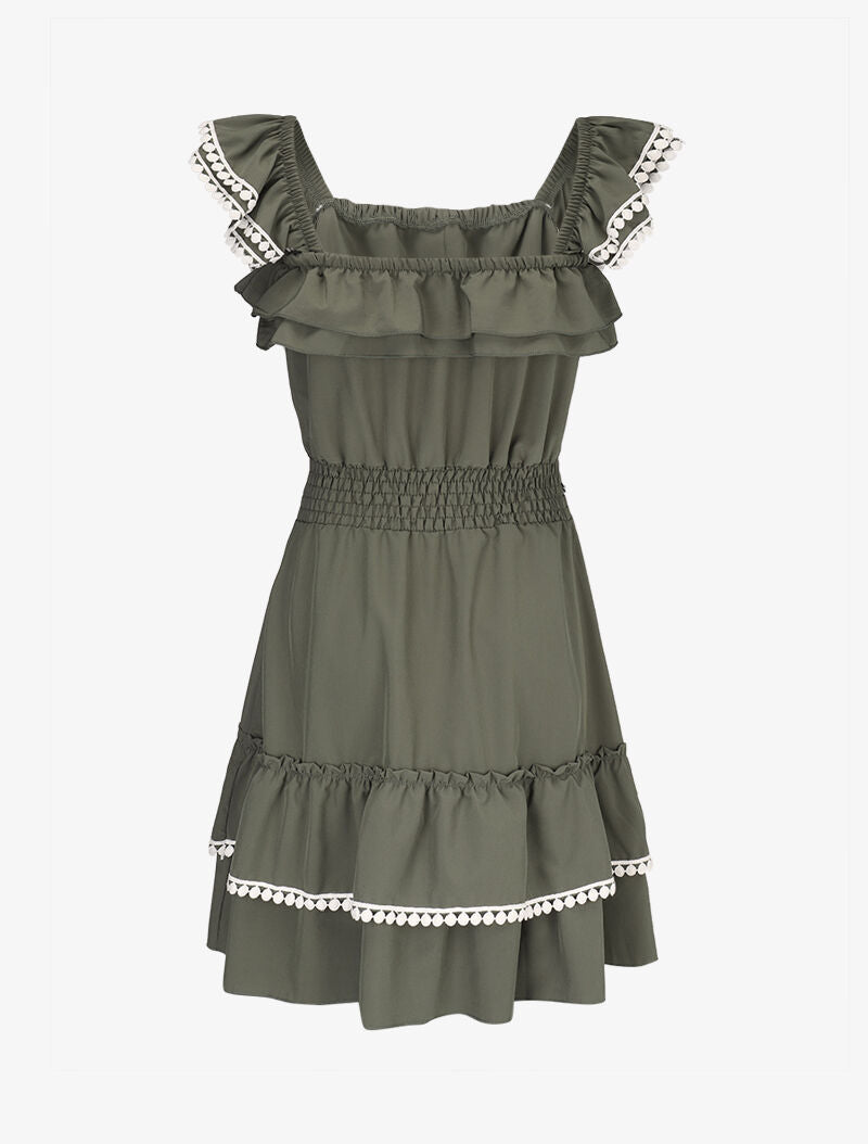 Robe unie à bretelles volantées - kaki - 3