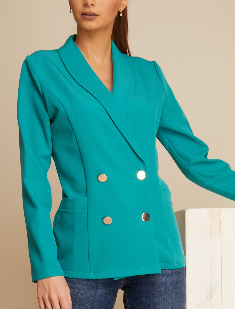 Blazer croisé à boutons décoratifs - turquoise - 1